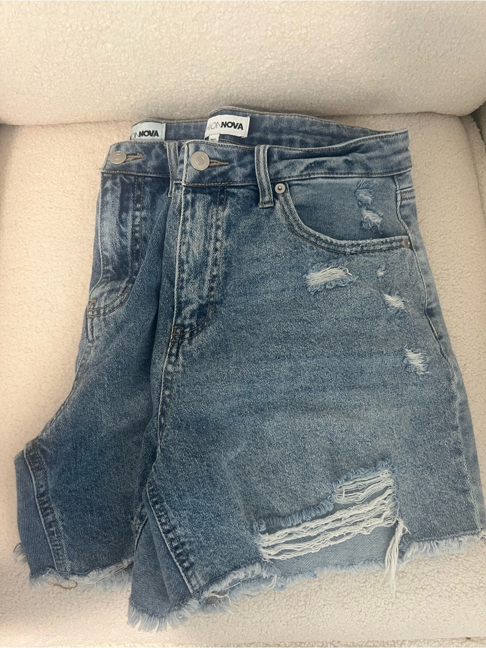 Fashion Nova Women’s Distressed Light Blue Denim Jean Shorts x2